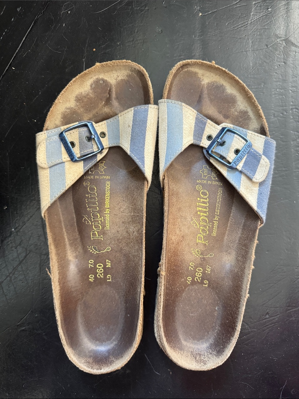 Papillio Navy and Cream Striped Single-Buckle Slide Sandals